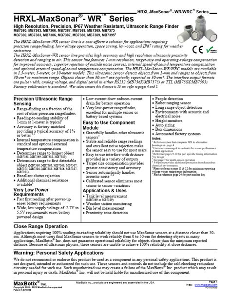 maxbotix ultrasonic sensor datasheet